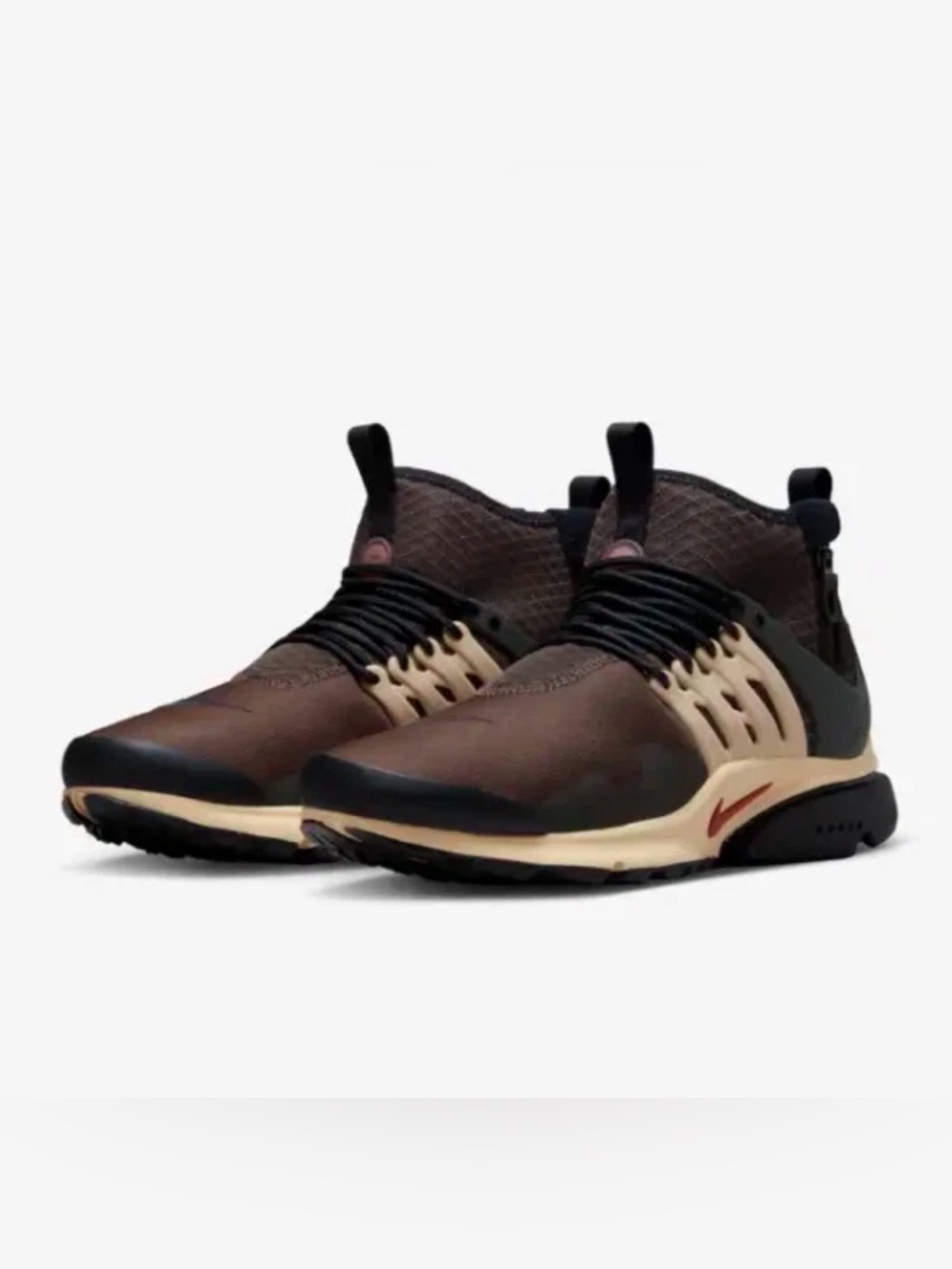 Nike Men's Brown and Black Athletic High-Top Sneakers with Tan Accents